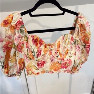 Floral Puff Sleeve Crop Top